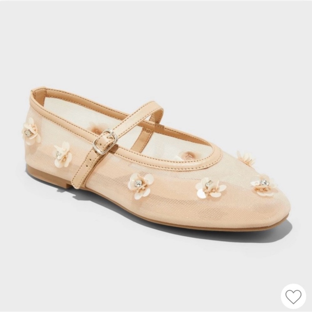 Women's Everly Floral Mesh Mary Jane Ballet Flats with Memory Foam Insole